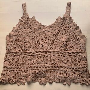 Elegant Crochet Lace Tank Top - Brown